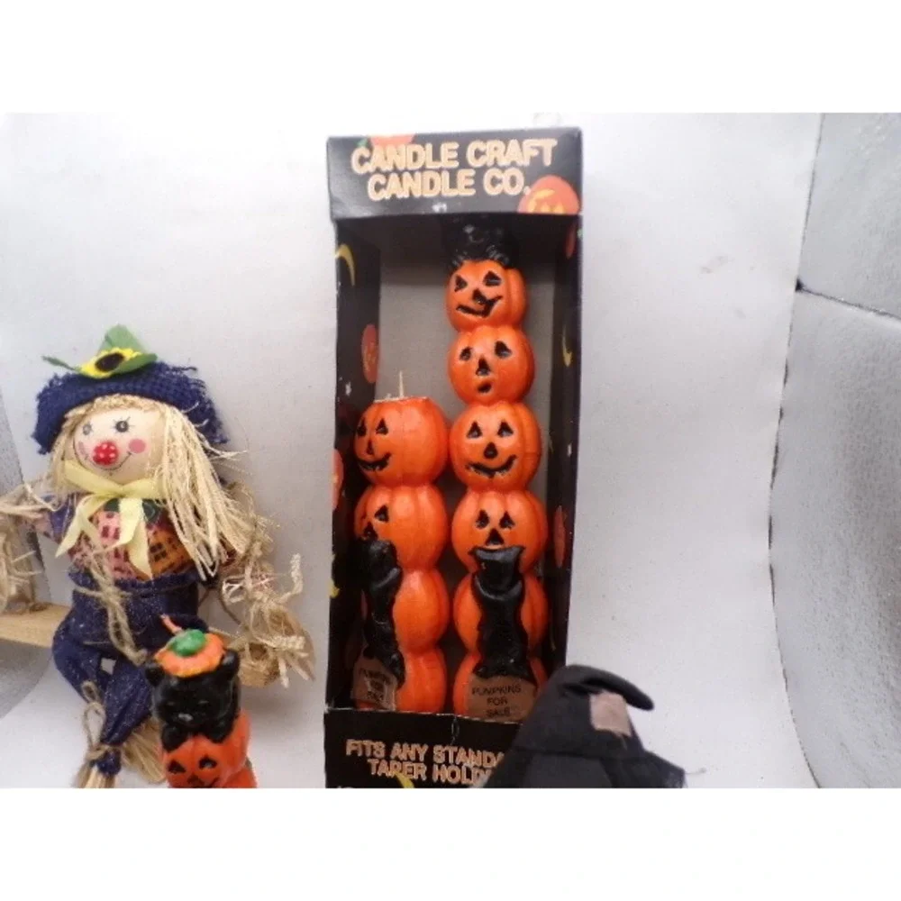 Vintage Halloween Decor Bundle Pumpkin Candles Scarecrow Witch Carving Kit